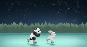 Detailed ice skating panda rabbit starry night mural wallpaper design pattern by Kids-Mundo