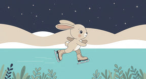 Detailed ice skating rabbit mural wallpaper design pattern with starry sky by Kids-Mundo