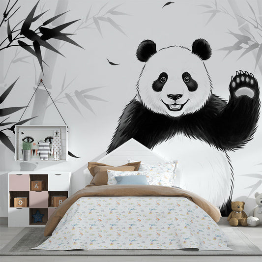 Kids-Mundo waving panda bamboo wall mural made to measure for a kids bedroom wall