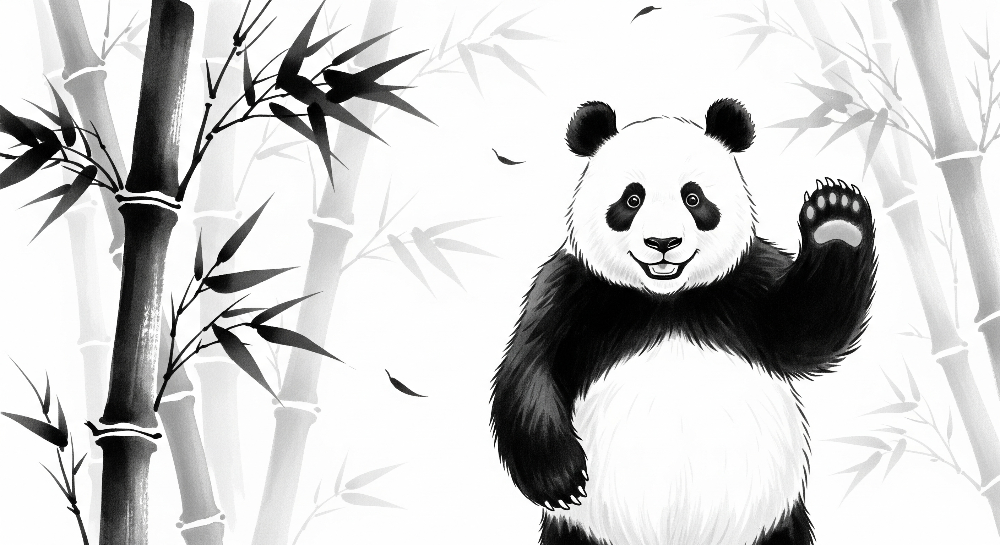 Ink Brush Panda in Bamboo Forest Wall Mural