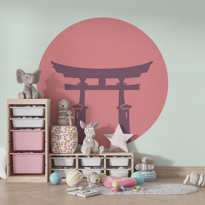 Kids-Mundo torii gate silhouette wall mural covering a wall in a cheerful children's playroom