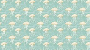 Detailed jellyfish and ocean waves mural wallpaper design pattern with turquoise marine theme by Kids-Mundo
