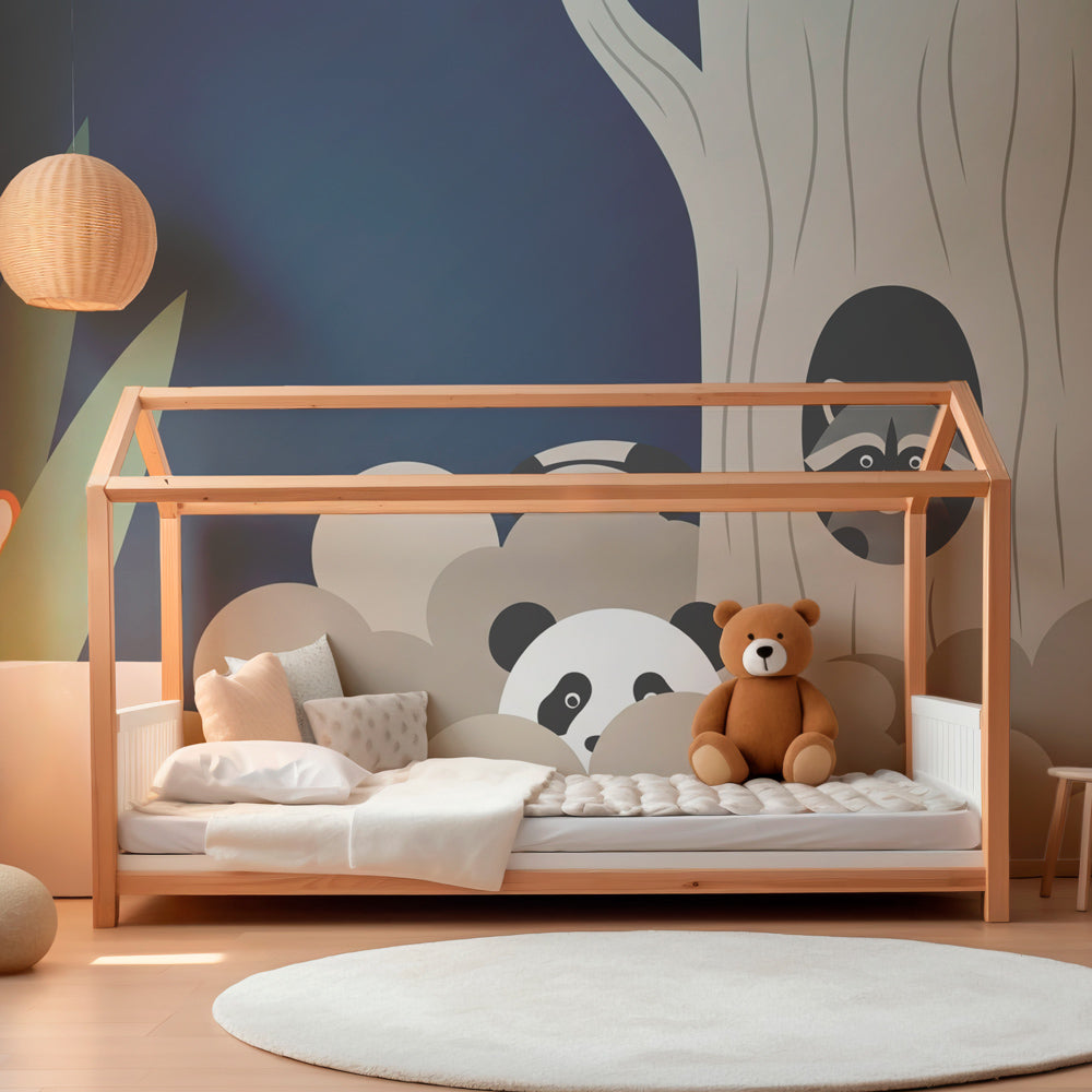 Playful safari animals wallpaper creating adventure-themed kids bedroom decor