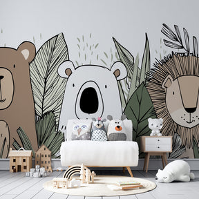 Safari themed children's wallpaper creating adventurous atmosphere in kids bedroom decor