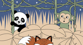 Detailed jungle animals mural wallpaper design pattern featuring panda and monkey by Kids-Mundo