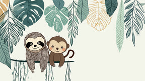 Detailed jungle animals mural wallpaper design pattern featuring sloth and monkey by Kids-Mundo