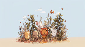 Detailed jungle animals mural wallpaper design pattern featuring safari creatures by Kids-Mundo