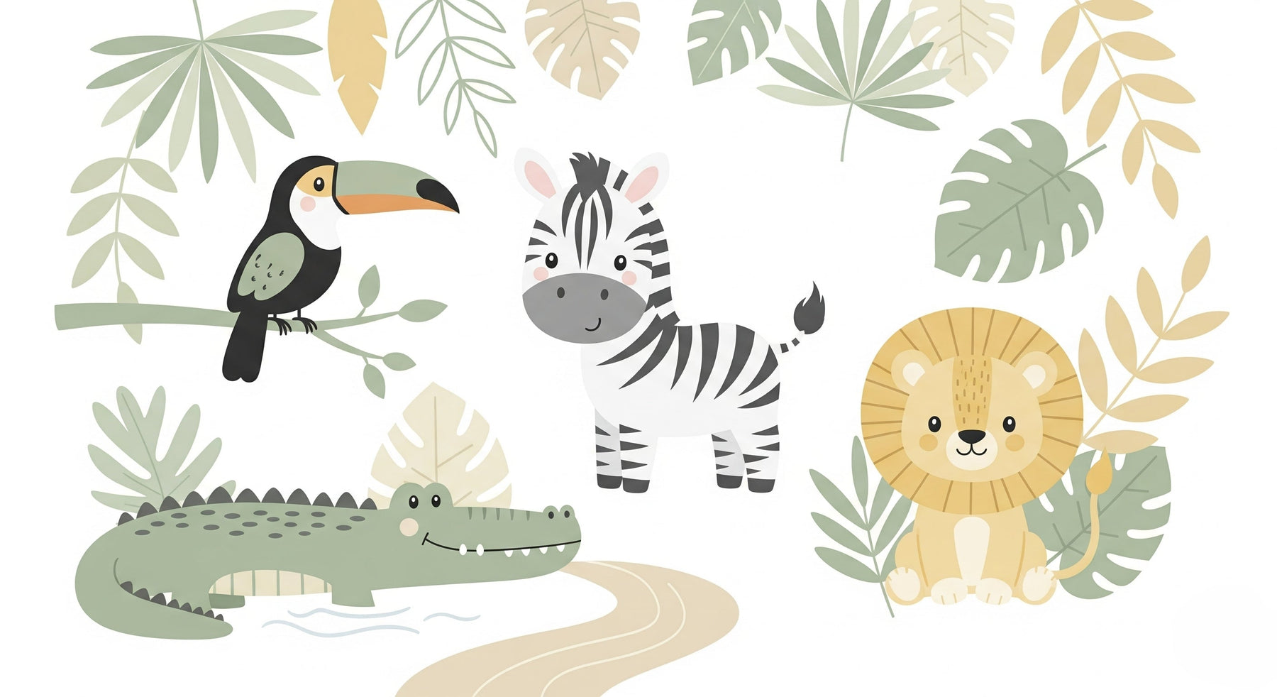 Detailed jungle animals mural wallpaper design pattern with safari creatures by Kids-Mundo
