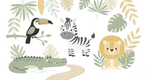 Detailed jungle animals mural wallpaper design pattern with safari creatures by Kids-Mundo