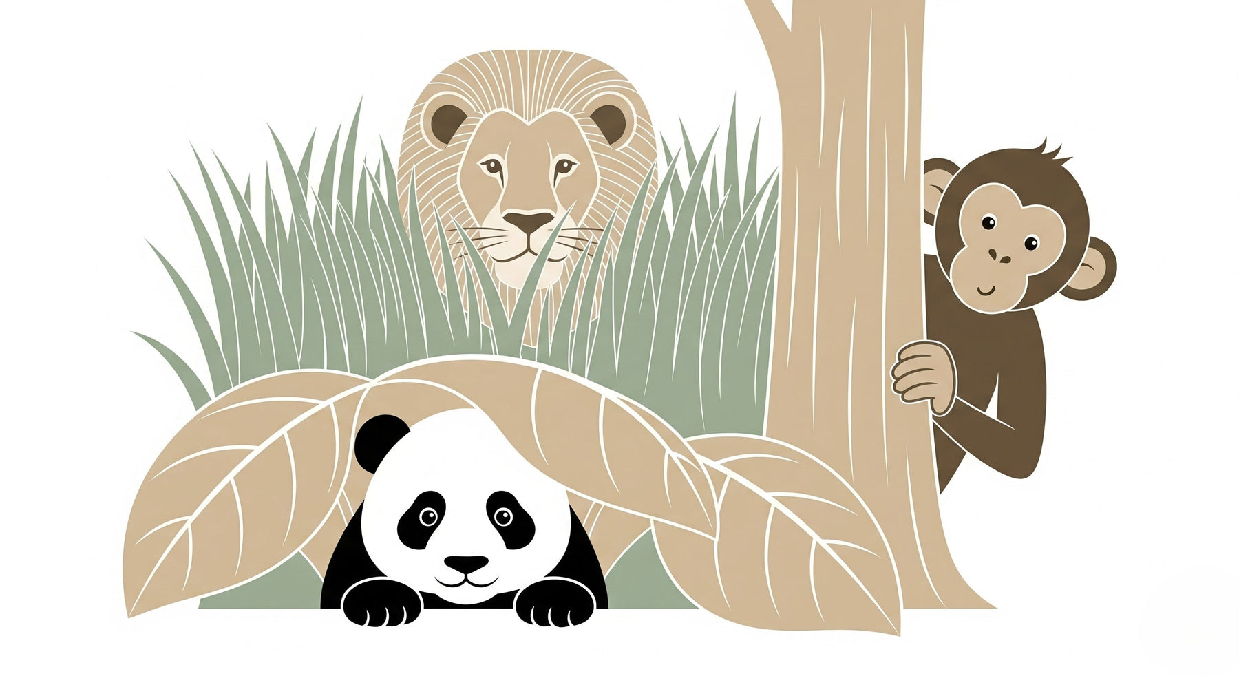 Detailed jungle animals hide and seek mural wallpaper design pattern by Kids-Mundo