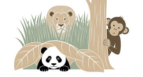 Detailed jungle animals hide and seek mural wallpaper design pattern by Kids-Mundo