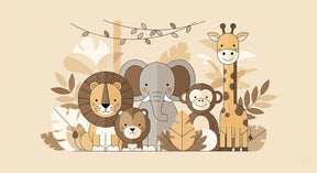 Detailed jungle animals mural wallpaper design pattern with safari friends by Kids-Mundo