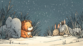 Detailed jungle animals under stars mural wallpaper design pattern by Kids-Mundo