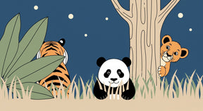 Detailed jungle animals mural wallpaper design pattern with panda tiger lion by Kids-Mundo