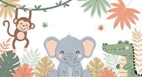 Detailed jungle animals mural wallpaper design pattern with safari friends by Kids-Mundo