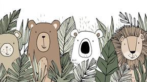 Detailed jungle animals mural wallpaper design pattern showing bears and lions by Kids-Mundo