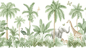Detailed jungle animals mural wallpaper design pattern with elephants and giraffes by Kids-Mundo