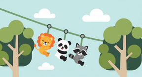 Detailed jungle safari animals mural wallpaper design pattern with lion panda raccoon by Kids-Mundo