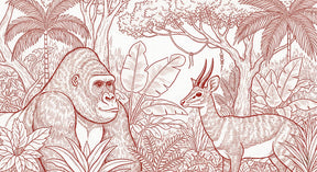 Detailed jungle animals mural wallpaper design pattern featuring gorilla and antelope by Kids-Mundo