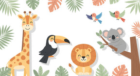 Detailed jungle animals mural wallpaper design pattern featuring safari creatures by Kids-Mundo