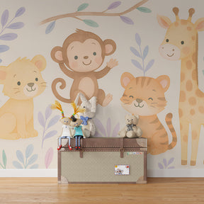 Safari animals wallpaper creating playful atmosphere in children's bedroom decor