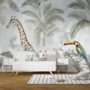 Safari jungle mural wallpaper creating adventure theme in children's bedroom decor