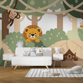 Tropical jungle wallpaper creating educational wildlife environment in children's bedroom