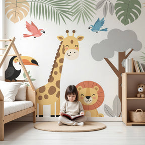 Jungle animals mural wallpaper with safari theme creating adventurous nursery decor by Kids-Mundo