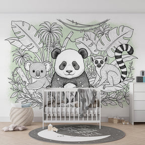 Panda koala lemur wallpaper transforming kids playroom into jungle paradise