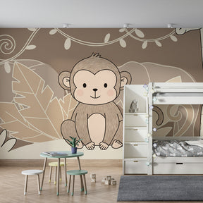Monkey and jungle friends mural wallpaper transforming kids playroom into safari adventure space