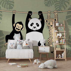 Tropical jungle animals wallpaper creating adventure-themed playroom atmosphere by Kids-Mundo