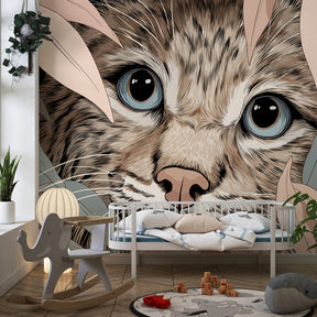Tropical feline wallpaper creating adventurous atmosphere in children's bedroom decor