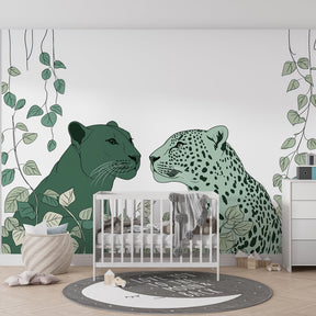 Safari feline wallpaper creating wild adventure theme in children's bedroom decor