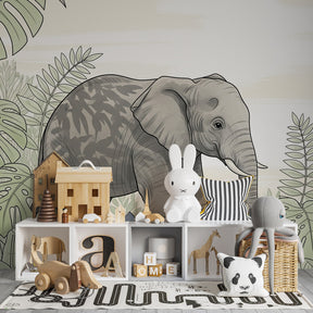 Safari elephant wallpaper creating peaceful atmosphere in children's bedroom decor