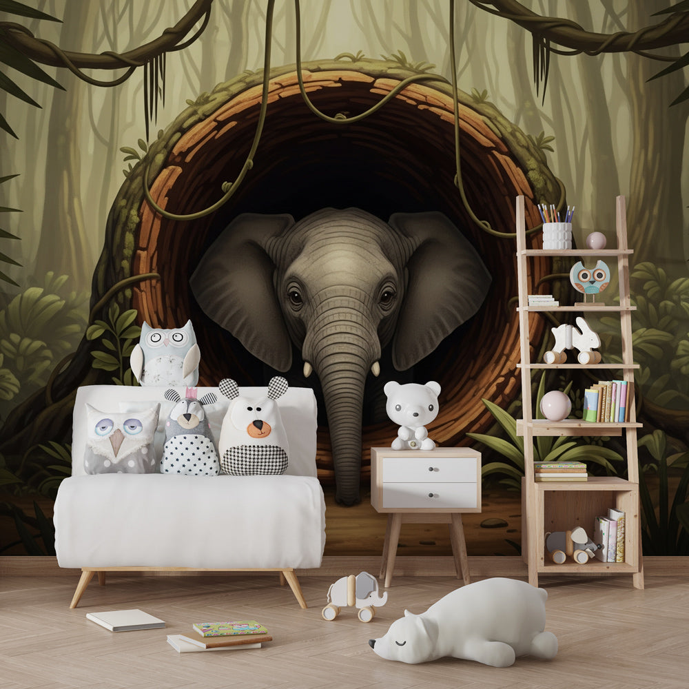 Majestic elephant wallpaper transforming children's bedroom with tropical jungle theme
