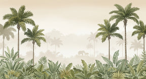 Detailed jungle elephant mural wallpaper design pattern with tropical palms by Kids-Mundo