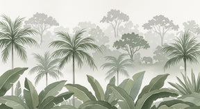 Detailed mystical jungle elephant mural wallpaper design pattern by Kids-Mundo