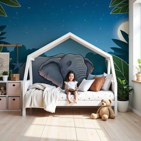 Moonlit jungle elephant mural wallpaper in modern nursery decor by Kids-Mundo