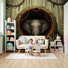 Jungle elephant mural wallpaper creating safari adventure nursery decor by Kids-Mundo