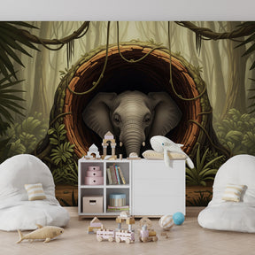 Safari themed elephant mural wallpaper for kids playroom by Kids-Mundo