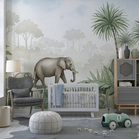 Tropical elephant wallpaper transforming children's bedroom into safari adventure space