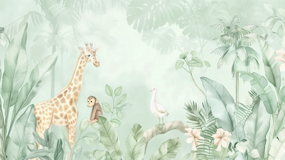 Kids-Mundo jungle giraffe and monkey flat artwork print for made-to-measure wall murals