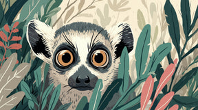 Detailed jungle lemur mural wallpaper design pattern with tropical foliage by Kids-Mundo