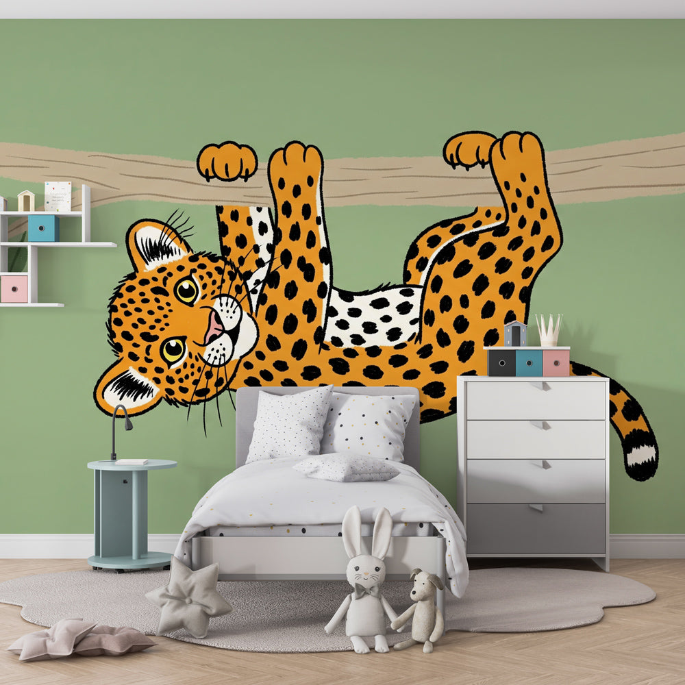 Safari leopard mural wallpaper for kids bedroom creating jungle atmosphere by Kids-Mundo
