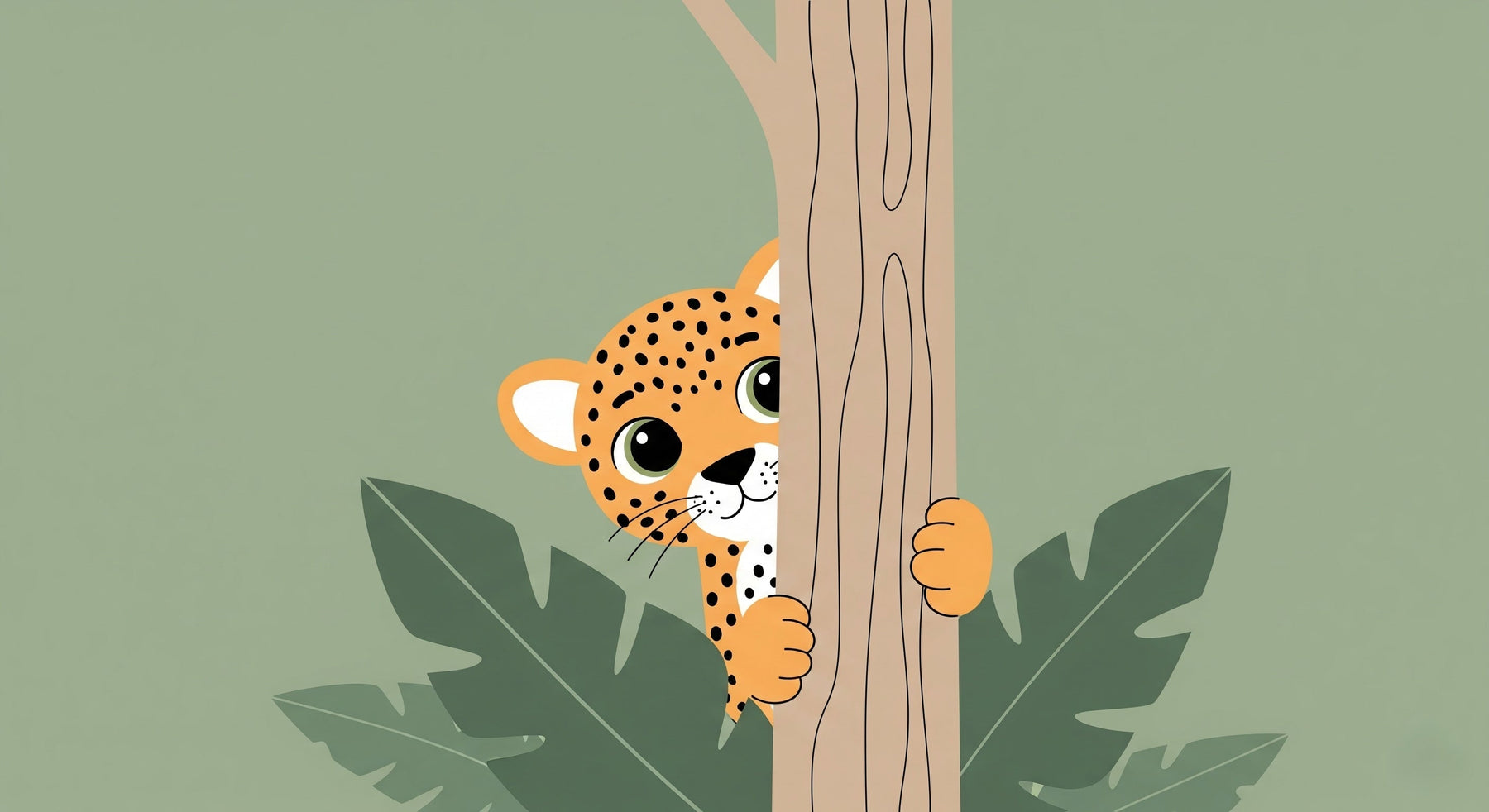 Detailed jungle leopard mural wallpaper design pattern showing playful cub and tropical foliage by Kids-Mundo