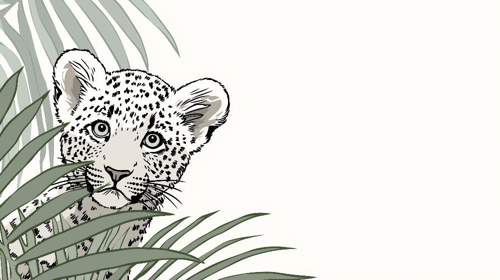 Detailed jungle leopard mural wallpaper design pattern with tropical foliage by Kids-Mundo