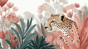 Detailed jungle leopard mural wallpaper design pattern with tropical foliage by Kids-Mundo