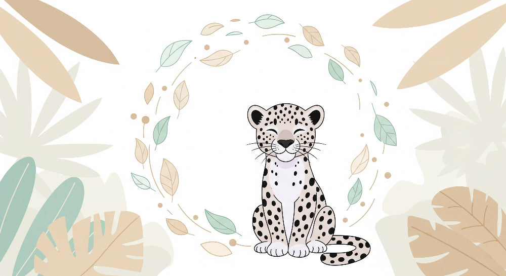 Detailed jungle leopard mural wallpaper design pattern with tropical leaves by Kids-Mundo