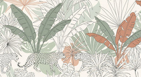 Detailed jungle leopard mural wallpaper design pattern with tropical leaves by Kids-Mundo