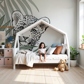 Jungle leopard mural wallpaper creating peaceful safari nursery decor by Kids-Mundo
